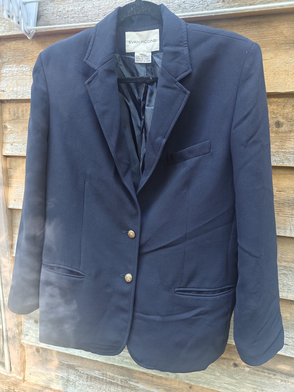 Evan Picone Navy Single-Breasted Blazer with Gold Buttons